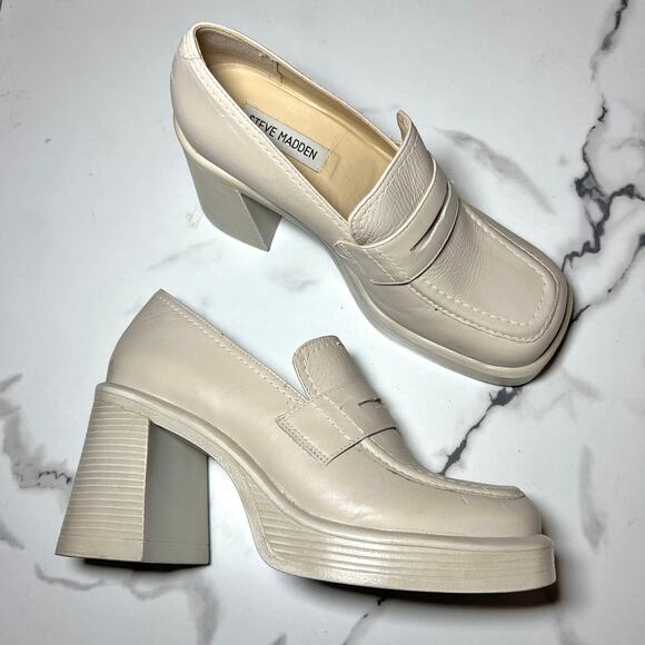 Steve Madden Cream Leather Platform Loafer Size 8.5 - Picture 1 of 9